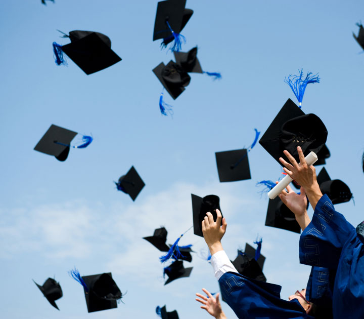 Tossing graduation caps into the air