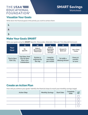 SMART Savings Worksheet - USAA Educational Foundation