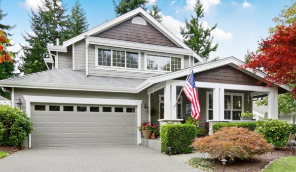 Home with US flag flying out front