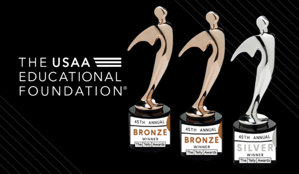 Image of 3 Telly Award Trophies.